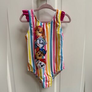 NWOT Paw Patrol 5T Girls Multicolor Stripe Dog Swim One Piece